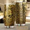 Camellia Personalized Golden Skull Stainless Steel Tumbler - Customized Double-Walled Insulation Travel Thermal Cup With Lid
