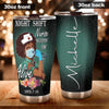 Camellia Personalized Black Nurse Night Shift Stainless Steel Tumbler - Double-Walled Insulation Vacumm Flask - Gift For Black Queen, International Women's Day, Nurse's Day