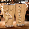 Camellia Persionalized 3D Deer Wood Style Stainless Steel Tumbler - Customized Double - Walled Insulation Travel Thermal Cup With Lid