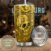 Camellia Personalized Golden Skull Stainless Steel Tumbler - Customized Double-Walled Insulation Travel Thermal Cup With Lid