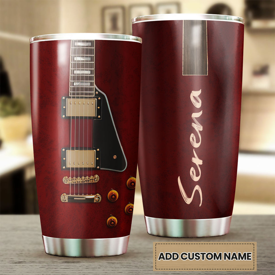Camellia Personalized Guitar Surface Stainless Steel Tumbler - Customized Double-Walled Insulation Travel Thermal Cup With Lid Gift For Guitarist