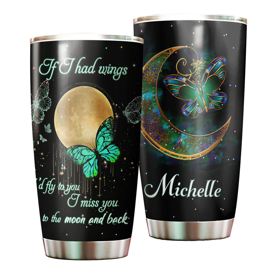 Camellia Personalized Butterfly If I Had Wings I Would Fly To You Stainless Steel Tumbler - Double-Walled Insulation Vacumm Flask - For Thanksgiving, Memorial Day, Christians, Christmas Gift