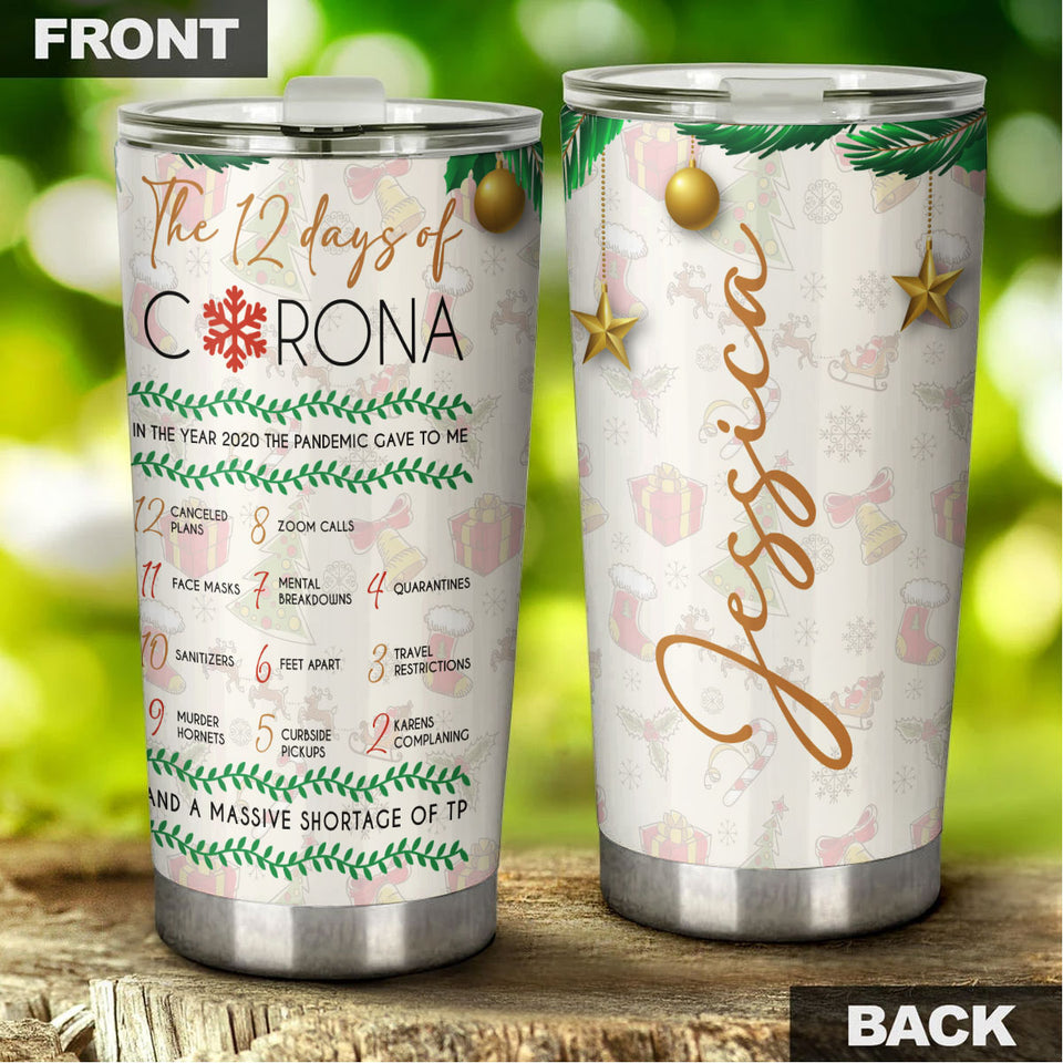 Camellia Personalized Christmas The 12 Days Of Corona Stainless Steel Tumbler - Customized Double-Walled Insulation Travel Thermal Cup With Lid