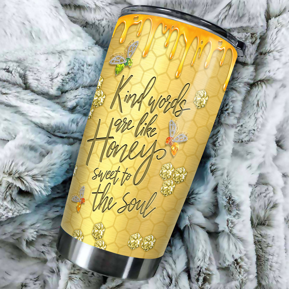 Camellia Personalized Kind Word Are Like Honey Stainless Steel Tumbler - Double-Walled Insulation Vacumm Flask - Gift For Bee Keepers, Bee Lovers