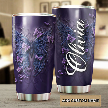 Camellia Personalized Butterfly Mask Art Stainless Steel Tumbler - Double-Walled Insulation Vacumm Flask - For Thanksgiving, Memorial Day, Christians, Christmas Gift