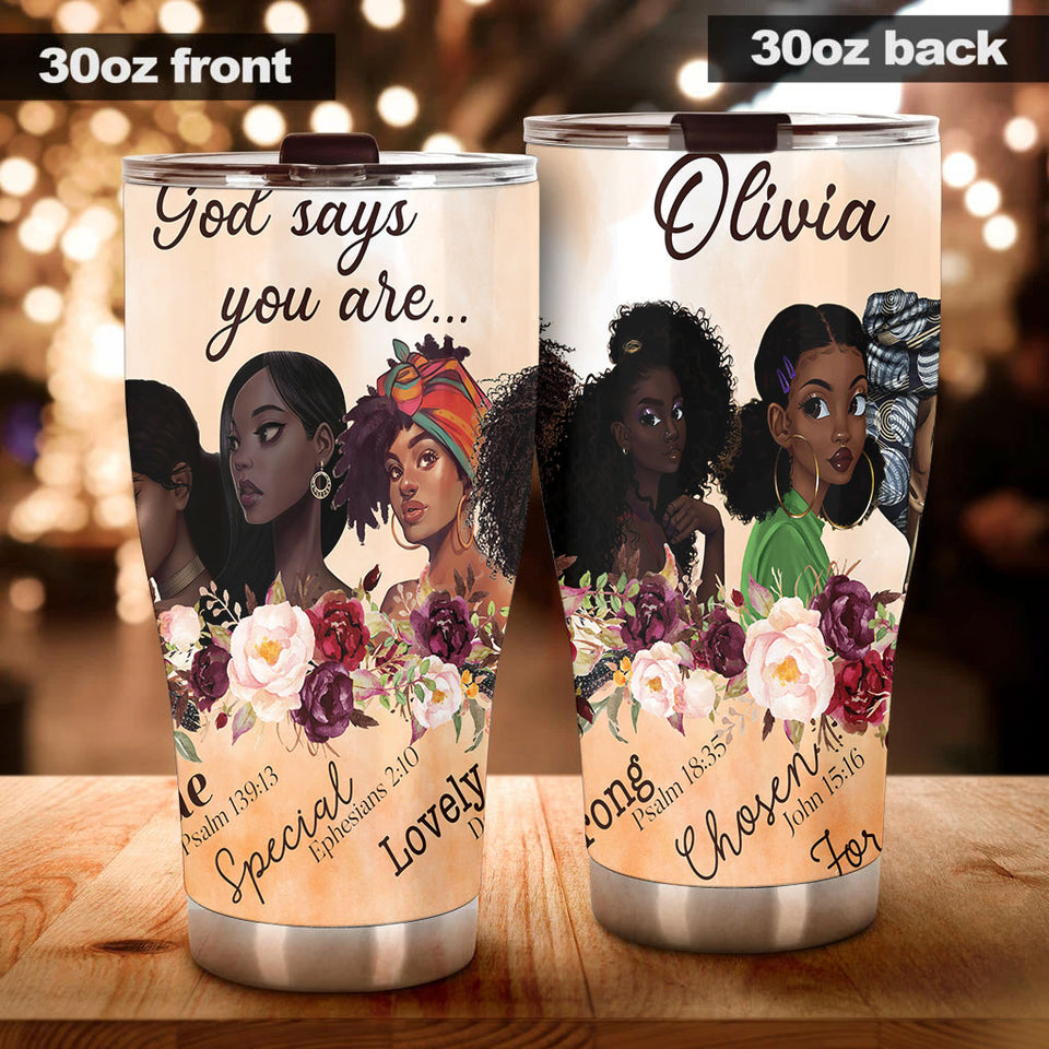 Camellia Personalized Black Women Under God Stainless Steel - Double-Walled Insulation Vacumm Flask - Gift For Black Queen, International Women's Day, Hippie Girls