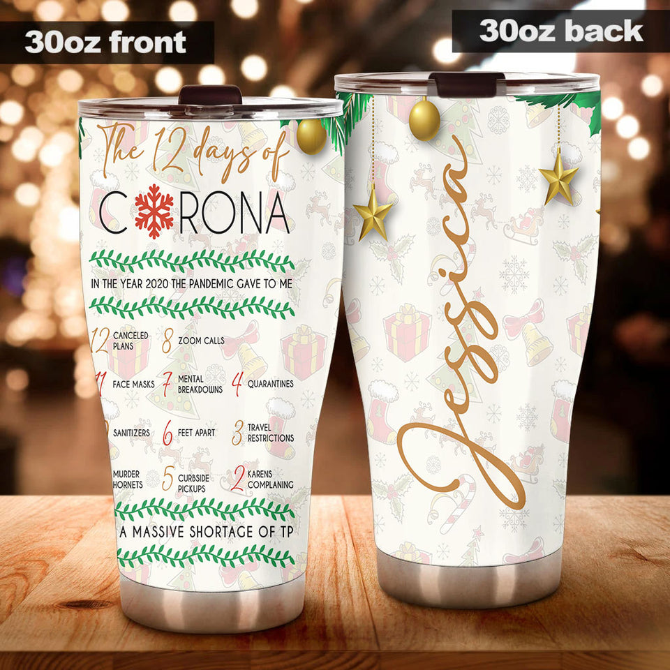 Camellia Personalized Christmas The 12 Days Of Corona Stainless Steel Tumbler - Customized Double-Walled Insulation Travel Thermal Cup With Lid