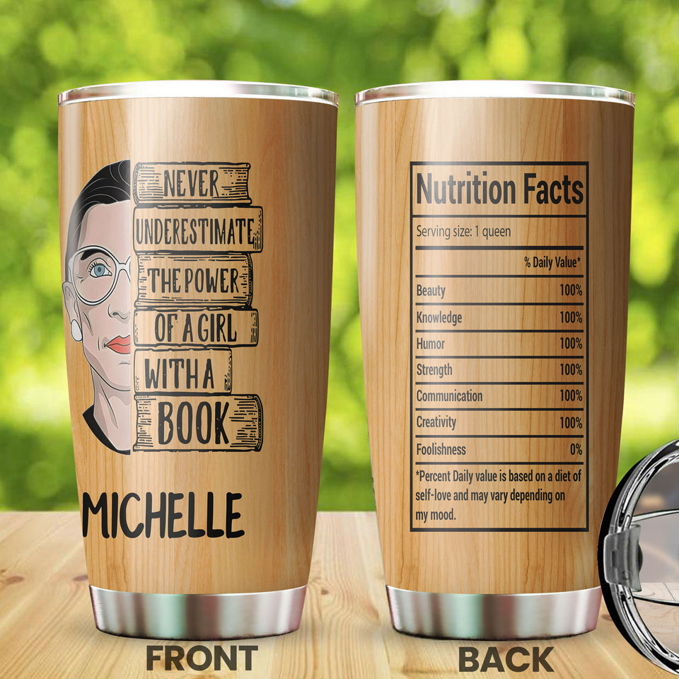 Camellia Personalized Book Reading Power Nutrition Facts Stainless Steel Tumbler - Double-Walled Insulation Vacumm Flask - Gift For Book Lovers, Nerd, International Book Day