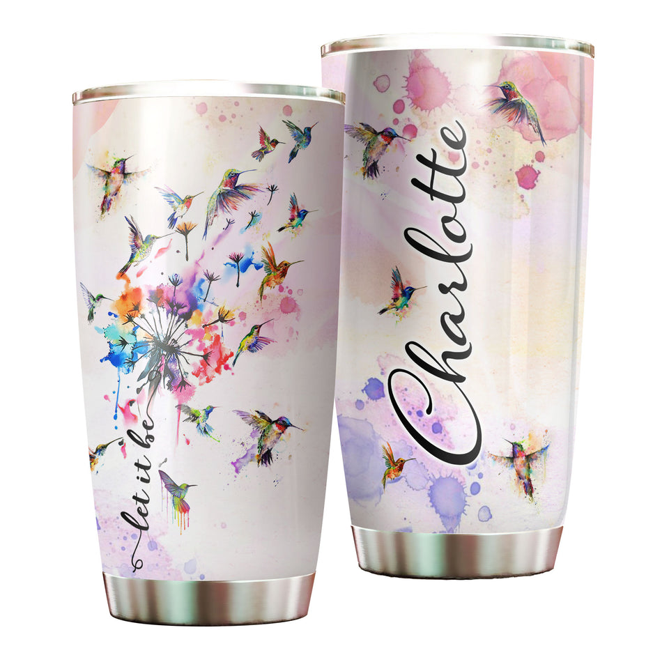 Camellia Persionalized Watercolor Hummingbird Stainless Steel Tumbler - Customized Double - Walled Insulation Thermal Cup With Lid