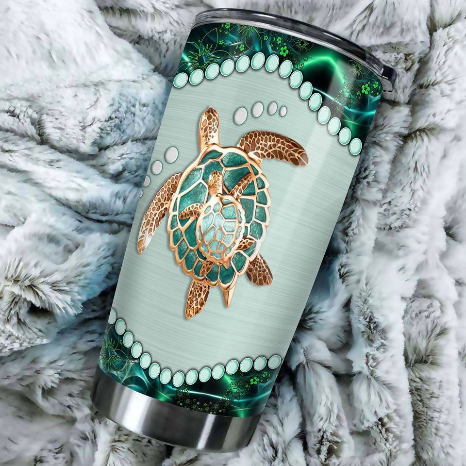 Camellia Personalized Turtle Mom And Baby Stainless Steel Tumbler-Thermal Flask Travel Therma Cup With Lid