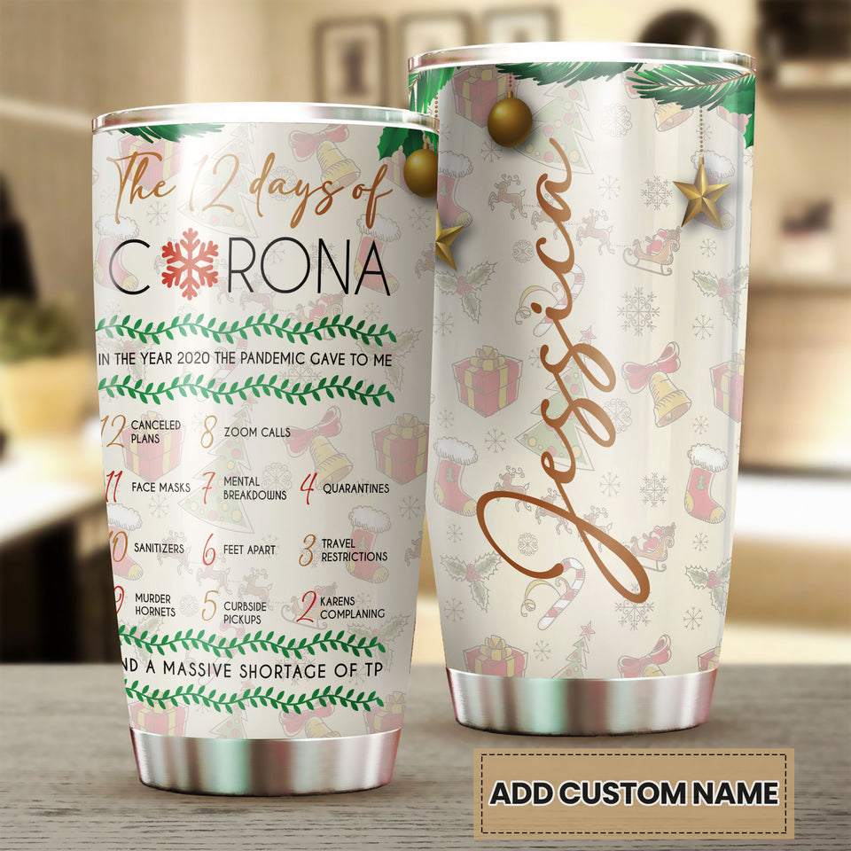Camellia Personalized Christmas The 12 Days Of Corona Stainless Steel Tumbler - Customized Double-Walled Insulation Travel Thermal Cup With Lid