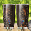 Camellia Personalized Horse Leather Style Stainless Steel Tumbler - Double-Walled Insulation Vacumm Flask - Gift For Horse Lovers, Cowgirls, Cowboys, Perfect Christmas, Thanksgiving Gift 04