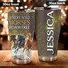 Camellia Personalized Horse Id Rather Where Wild Horses Roam Free Stainless Steel Tumbler - Customized Double-Walled Insulation Travel Thermal Cup With Lid Gift For Horse Rider Cowboy Cowgirl