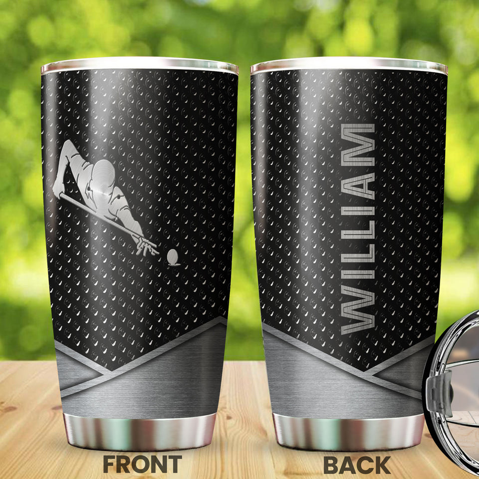 Camellia Personalized Man Plays Billiard Stainless Steel Tumbler-Vacuum Sealed Gift For Male Golf Player