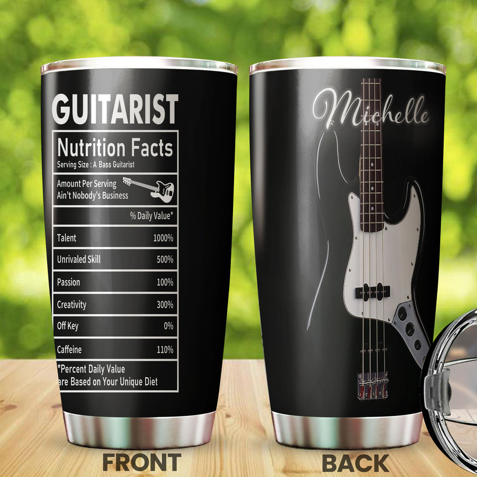 Camellia Personalized Bass Guitar Facts Stainless Steel Tumbler - Double-Walled Insulation Vacumm Flask - Gift For Guitar Players, Guitar Lovers, Music Fans