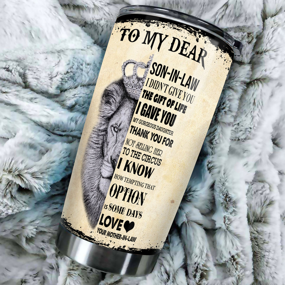 Camellia Personalized Lion Loving Letter From Mom To Son-In-Law Stainless Steel Tumbler-Double-Walled Insulation Travel Cup With Lid