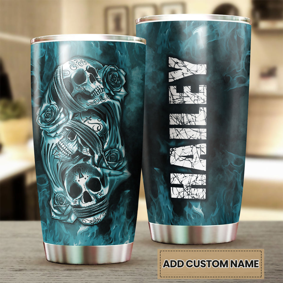 Camellia Personalized 3D Gothic Skulls Stainless Steel Tumbler - Customized Double-Walled Insulation Adventure Thermal Cup With Lid