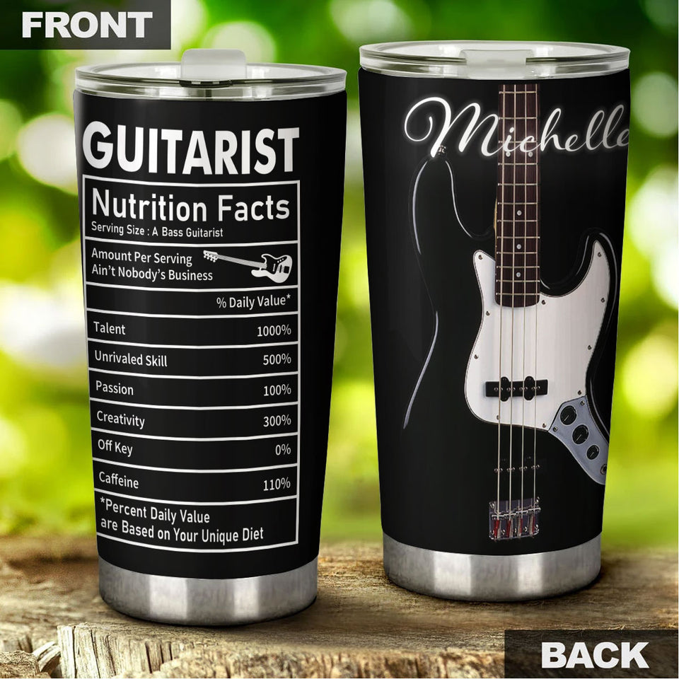 Camellia Personalized Bass Guitar Facts Stainless Steel Tumbler - Double-Walled Insulation Vacumm Flask - Gift For Guitar Players, Guitar Lovers, Music Fans