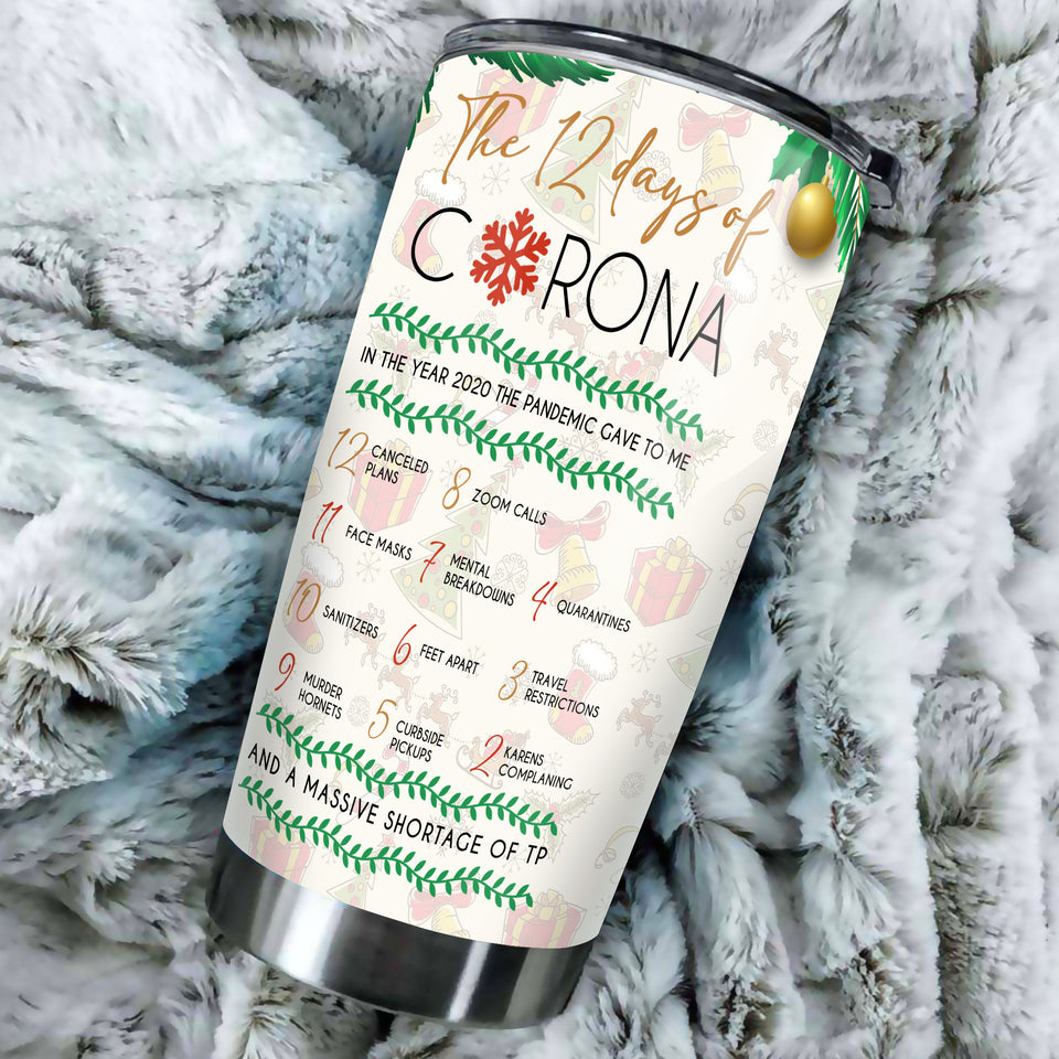 Camellia Personalized Christmas The 12 Days Of Corona Stainless Steel Tumbler - Customized Double-Walled Insulation Travel Thermal Cup With Lid