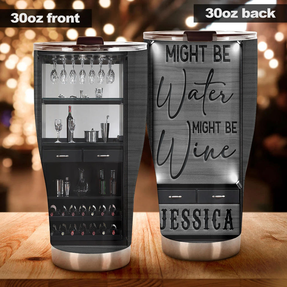 Camellia Persionalized 3D Dark Wine Bar Might Be Water Might Be Wine Stainless Steel Tumbler - Customized Double - Walled Insulation Travel Thermal Cup With Lid Gift For Wine Lover