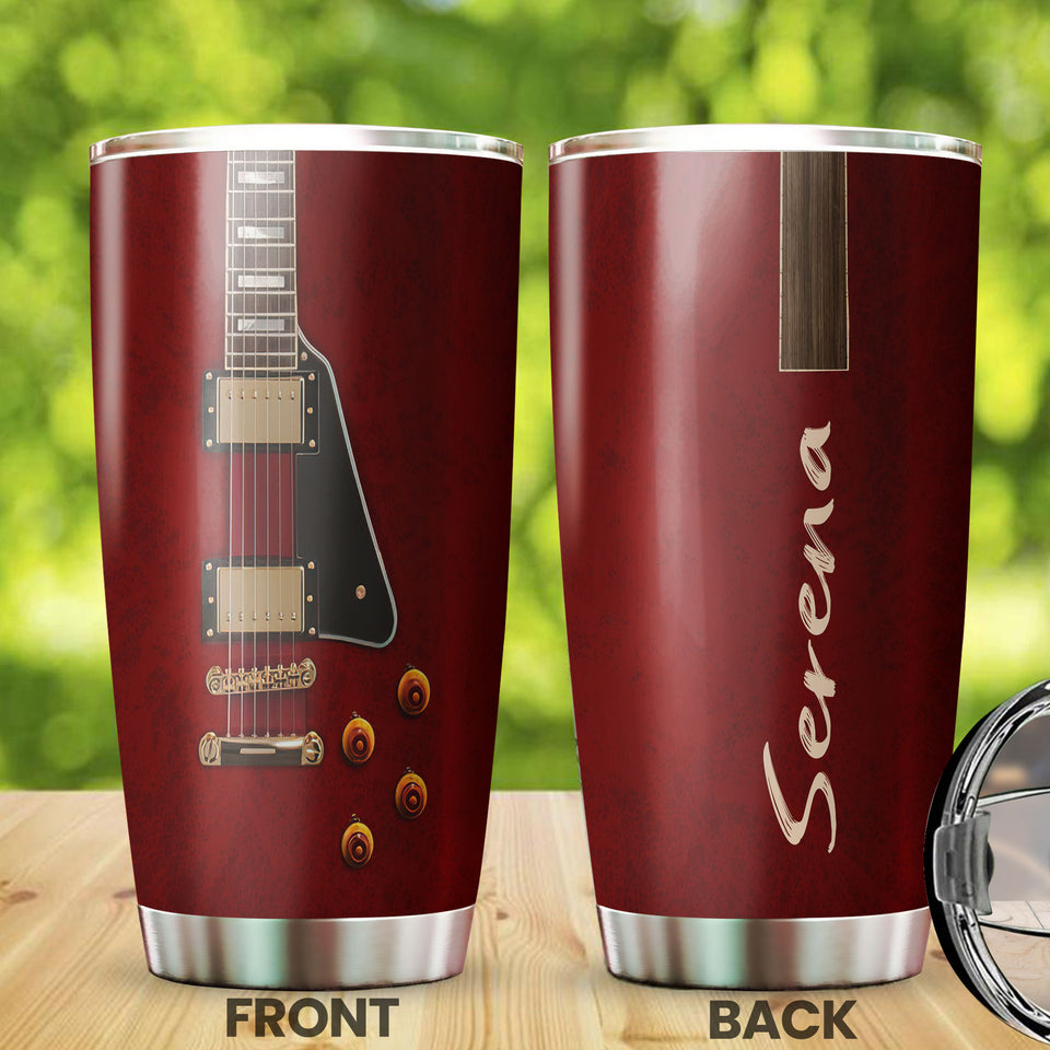 Camellia Personalized Guitar Surface Stainless Steel Tumbler - Customized Double-Walled Insulation Travel Thermal Cup With Lid Gift For Guitarist
