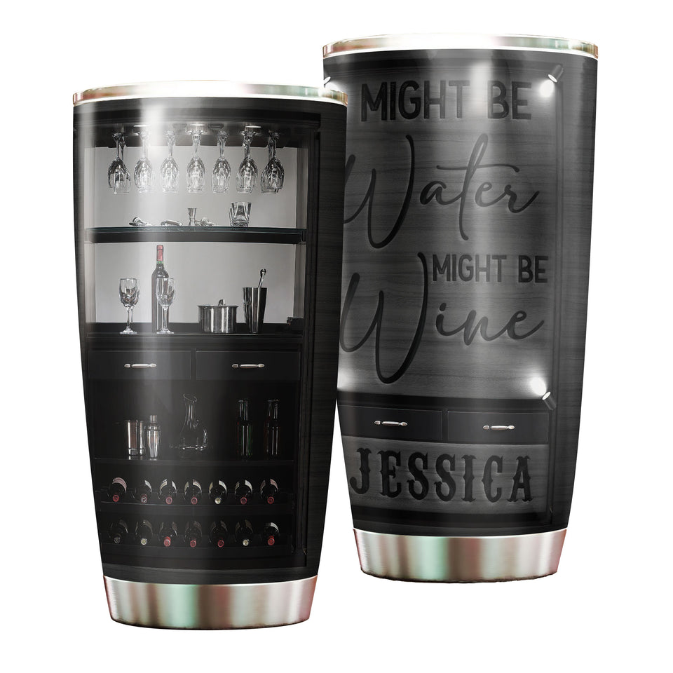 Camellia Persionalized 3D Dark Wine Bar Might Be Water Might Be Wine Stainless Steel Tumbler - Customized Double - Walled Insulation Travel Thermal Cup With Lid Gift For Wine Lover