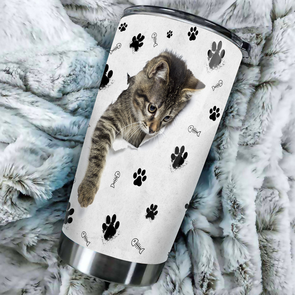 Camellia Personalized Cute Kittie Stainless Steel Tumbler-Double-Walled Insulation Cup With Lid Gift For Cat Lover Mom Cat
