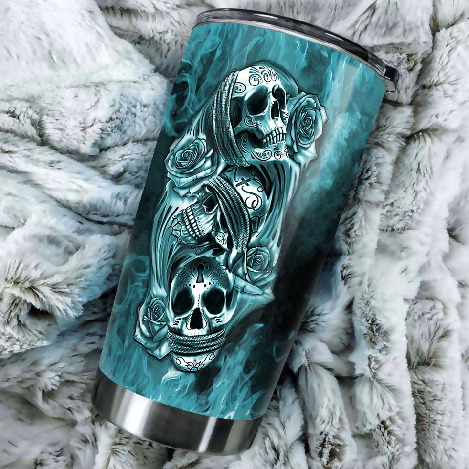 Camellia Personalized 3D Gothic Skulls Stainless Steel Tumbler - Customized Double-Walled Insulation Adventure Thermal Cup With Lid