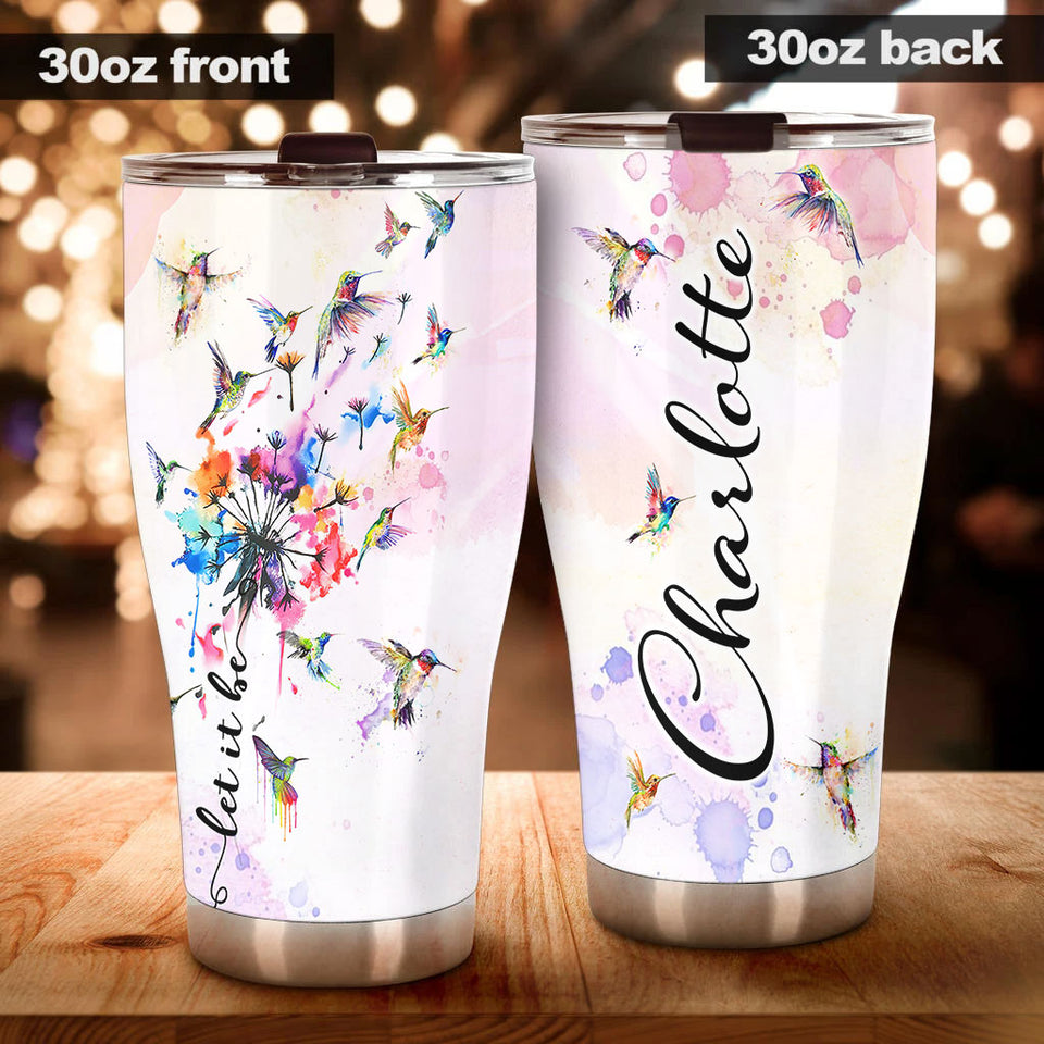Camellia Persionalized Watercolor Hummingbird Stainless Steel Tumbler - Customized Double - Walled Insulation Thermal Cup With Lid