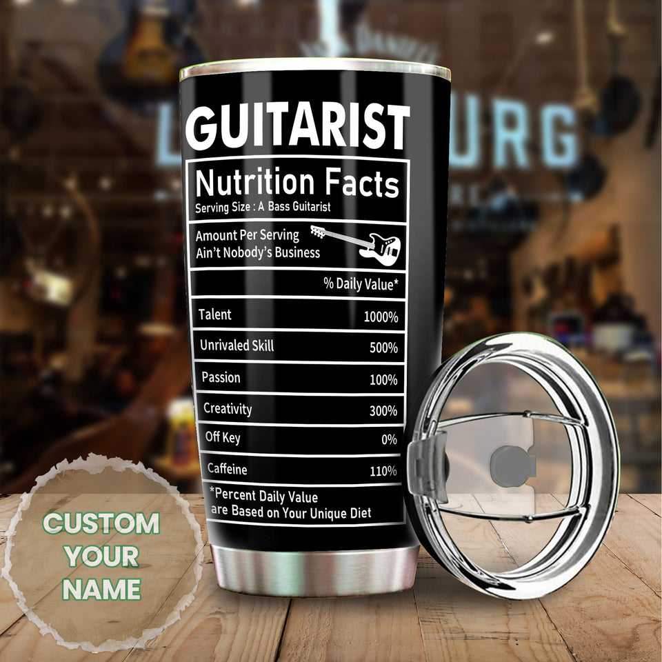 Camellia Personalized Bass Guitar Facts Stainless Steel Tumbler - Double-Walled Insulation Vacumm Flask - Gift For Guitar Players, Guitar Lovers, Music Fans