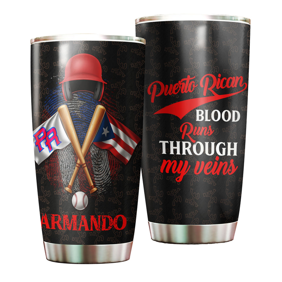 Camellia Persionalized 3D Baseball Puerto Rican Blood Runs Through My Veins Basketball Stainless Steel Tumbler - Customized Double - Walled Insulation Travel Thermal Cup With Lid Gift For Baseball Player