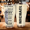 Camellia Personalized Lion Loving Letter From Mom To Son-In-Law Stainless Steel Tumbler-Double-Walled Insulation Travel Cup With Lid