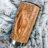 Camellia Persionalized 3D Leather Horse Stainless Steel Tumbler - Customized Double - Walled Insulation Thermal Cup With Lid