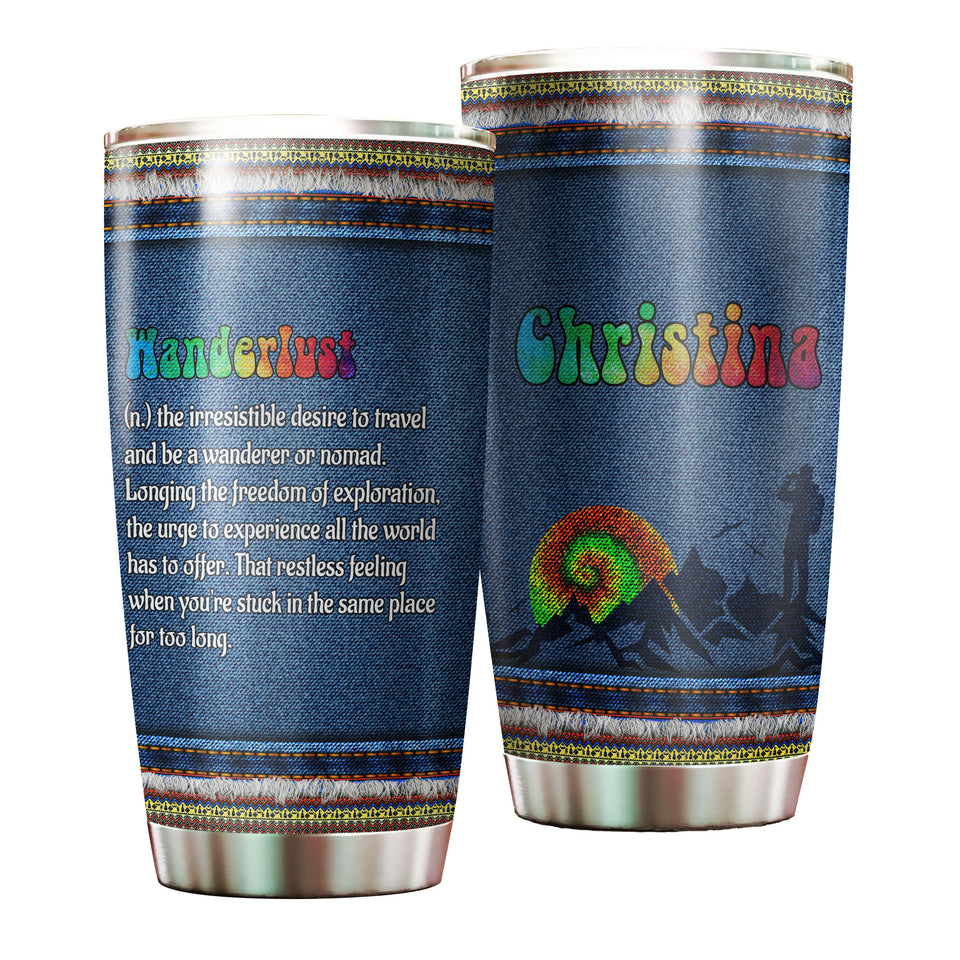 Camellia Personalized Hippie Wanderlust Definition Stainless Steel Tumbler- Sweat-Proof Double Wall Travel Cup With Lid