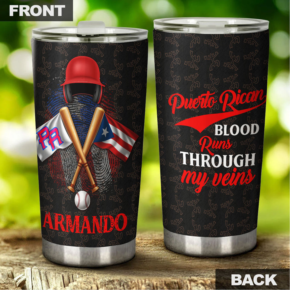 Camellia Persionalized 3D Baseball Puerto Rican Blood Runs Through My Veins Basketball Stainless Steel Tumbler - Customized Double - Walled Insulation Travel Thermal Cup With Lid Gift For Baseball Player