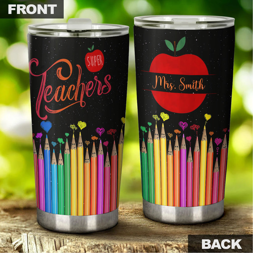 Camellia Persionalized 3D Colorful Pencil Super Teacher Stainless Steel Tumbler - Customized Double - Walled Insulation Travel Thermal Cup With Lid Gift For Teacher