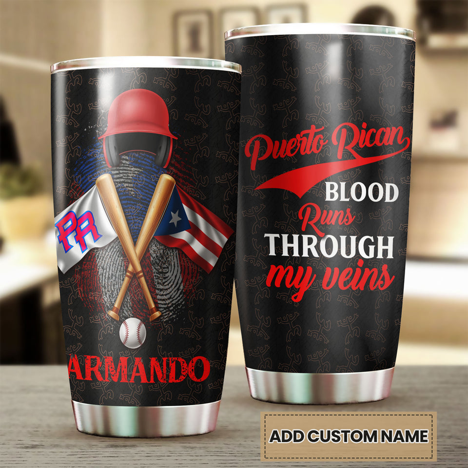 Camellia Persionalized 3D Baseball Puerto Rican Blood Runs Through My Veins Basketball Stainless Steel Tumbler - Customized Double - Walled Insulation Travel Thermal Cup With Lid Gift For Baseball Player