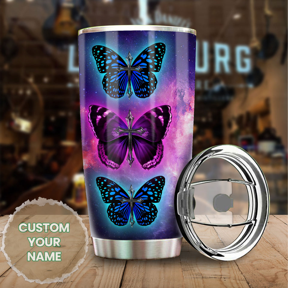 Camellia Personalized Butterfly They Whispered To Her You Can't Withstand The Storm Stainless Steel Tumbler - Double-Walled Insulation Vacumm Flask - For Thanksgiving, Memorial Day, Christians,