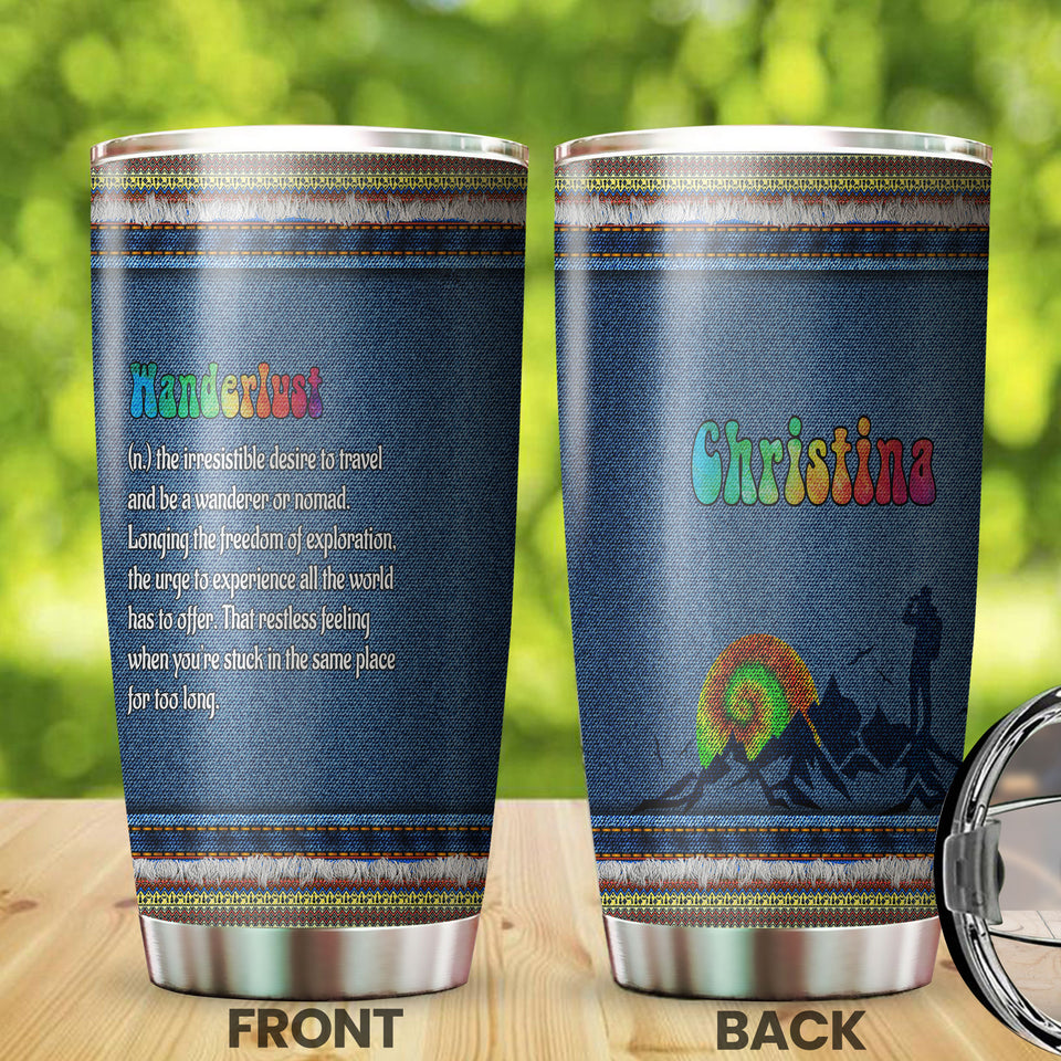 Camellia Personalized Hippie Wanderlust Definition Stainless Steel Tumbler- Sweat-Proof Double Wall Travel Cup With Lid