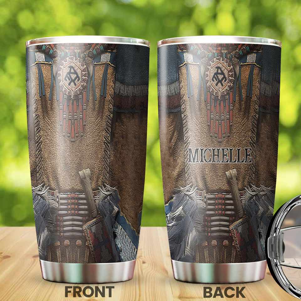 Camellia Personalized Native American Embroidery Stainless Steel Tumbler-Double-Walled Insulation Travel Cup With Lid 03
