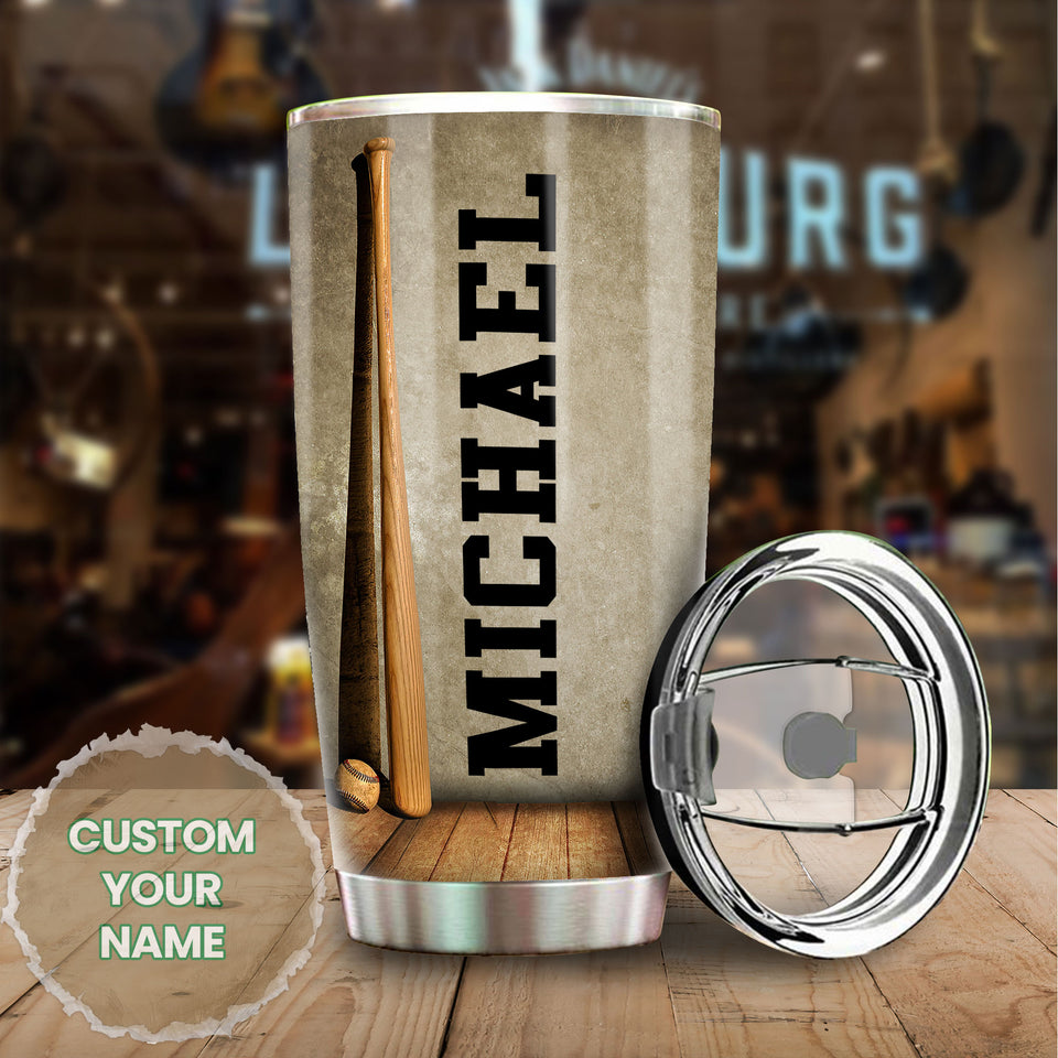 Camellia Persionalized Baseball Play For Him Stainless Steel Tumbler - Customized Double - Walled Insulation Travel Thermal Cup With Lid Gift For Baseball Player