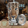 Camellia Personalized Leopard Fur Leather Style Stainless Steel Tumbler-Double-Walled Insulation Travel Cup With Lid