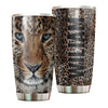 Camellia Personalized Leopard Fur Leather Style Stainless Steel Tumbler-Double-Walled Insulation Travel Cup With Lid