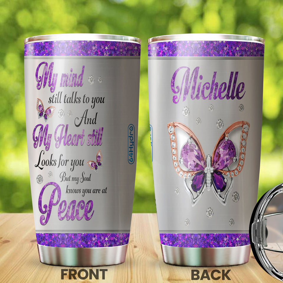 Camellia Personalized Butterfly My Soul Know You Are At Peace Stainless Steel Tumbler - Double-Walled Insulation Vacumm Flask - For Thanksgiving, Memorial Day, Christians, Christmas Gift