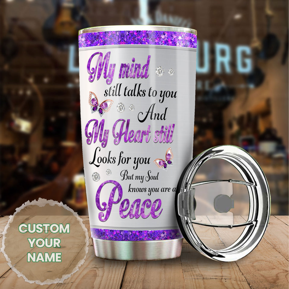 Camellia Personalized Butterfly My Soul Know You Are At Peace Stainless Steel Tumbler - Double-Walled Insulation Vacumm Flask - For Thanksgiving, Memorial Day, Christians, Christmas Gift