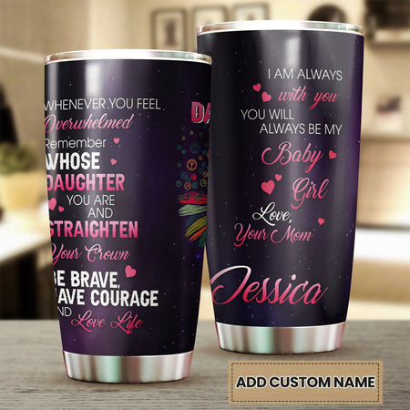 Camellia Personalized Loving Letter From Mom To Daughter Stainless Steel Tumbler-Sweat-Proof Double Wall Travel Cup With Lid Gift For Mother And Daughter