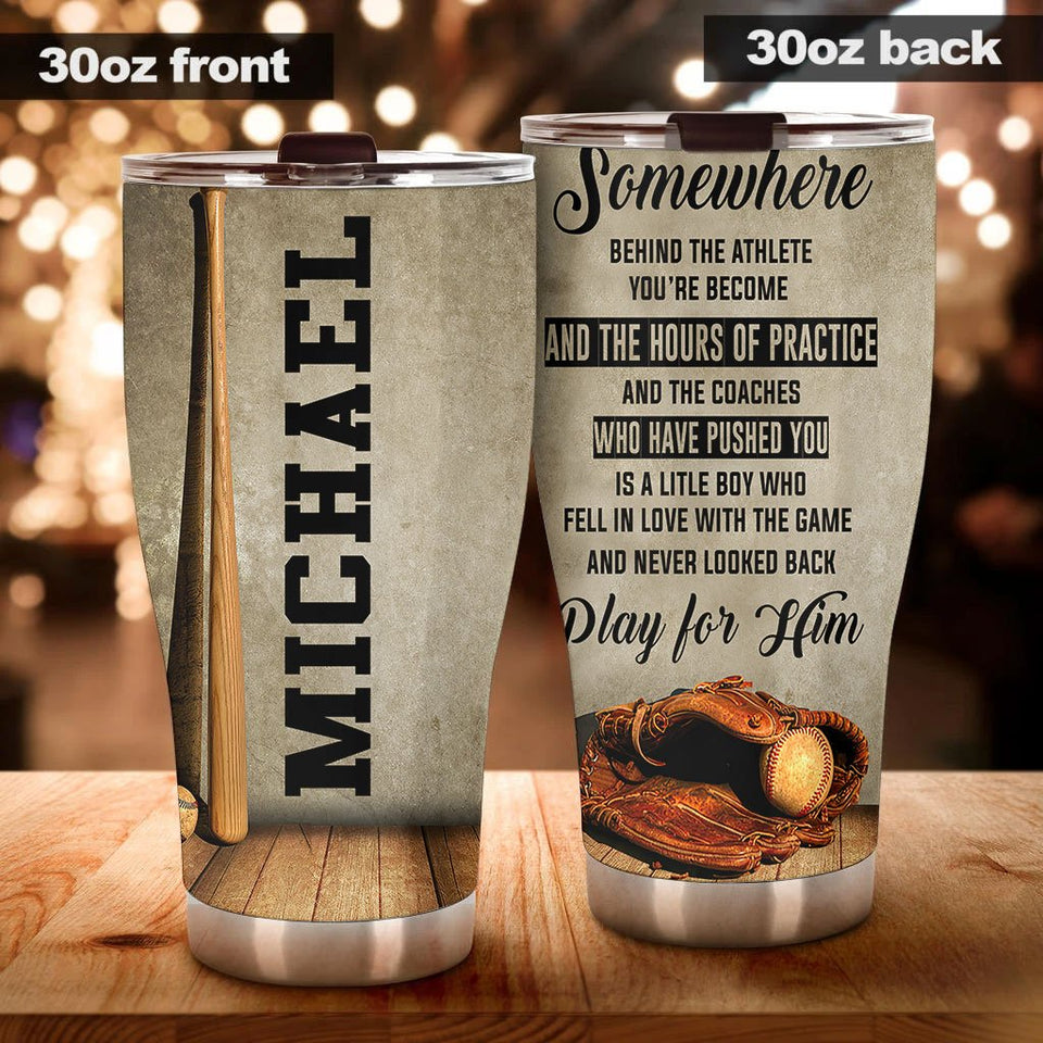 Camellia Persionalized Baseball Play For Him Stainless Steel Tumbler - Customized Double - Walled Insulation Travel Thermal Cup With Lid Gift For Baseball Player