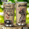 Camellia Personalized Black Woman Easily Distracted By Music And Wine  Stainless Steel Tumbler-Thermal Flask Travel Therma Cup With Lid Gift For Black Woman