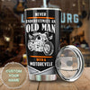 Camellia Personalized Never Underestimate An Old Man with A Motorcycle Stainless Steel Tumbler-Double-Walled Insulation Cup With Lid Gift For Grandfa