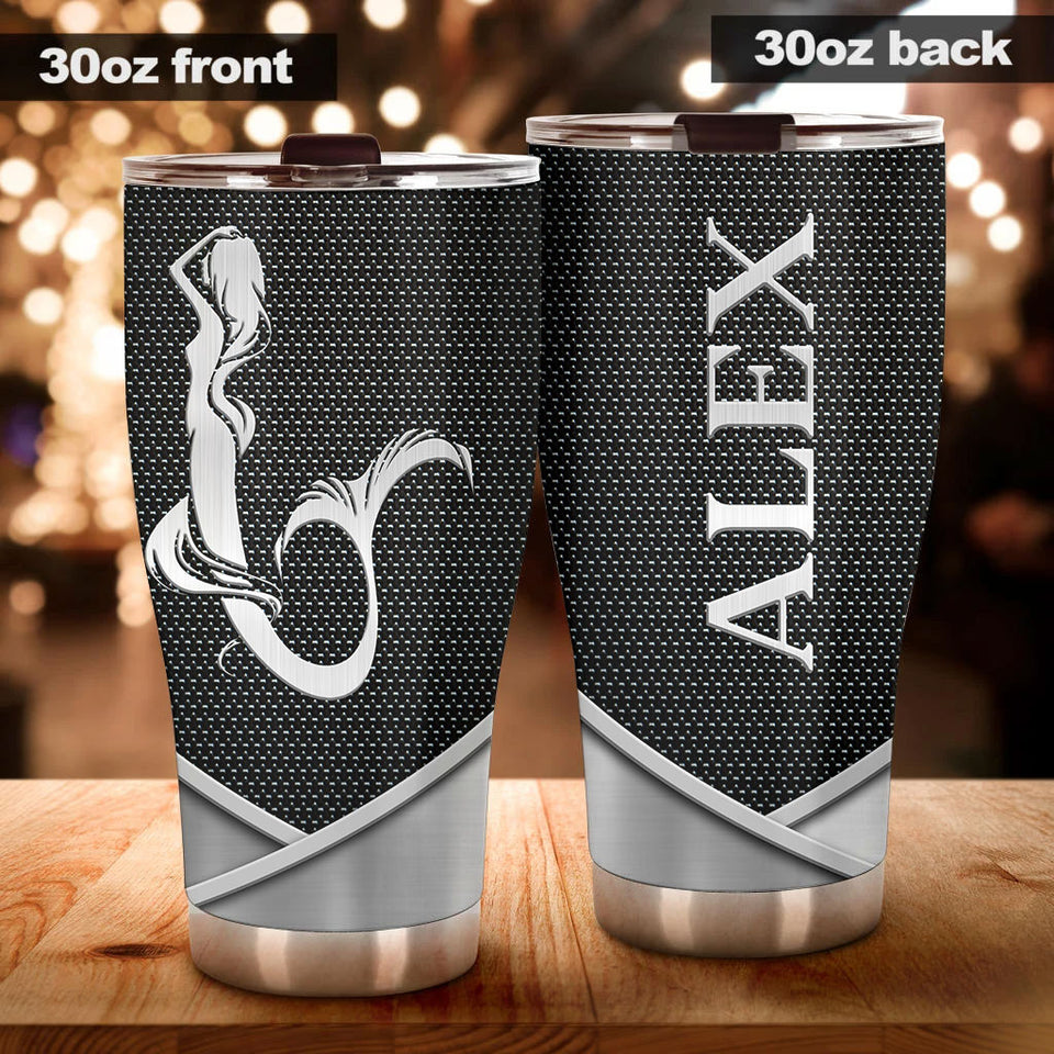 Camellia Personalized Mermaid Sliver Style Stainless Steel Tumbler-Double-Walled Insulation Travel Cup With Lid